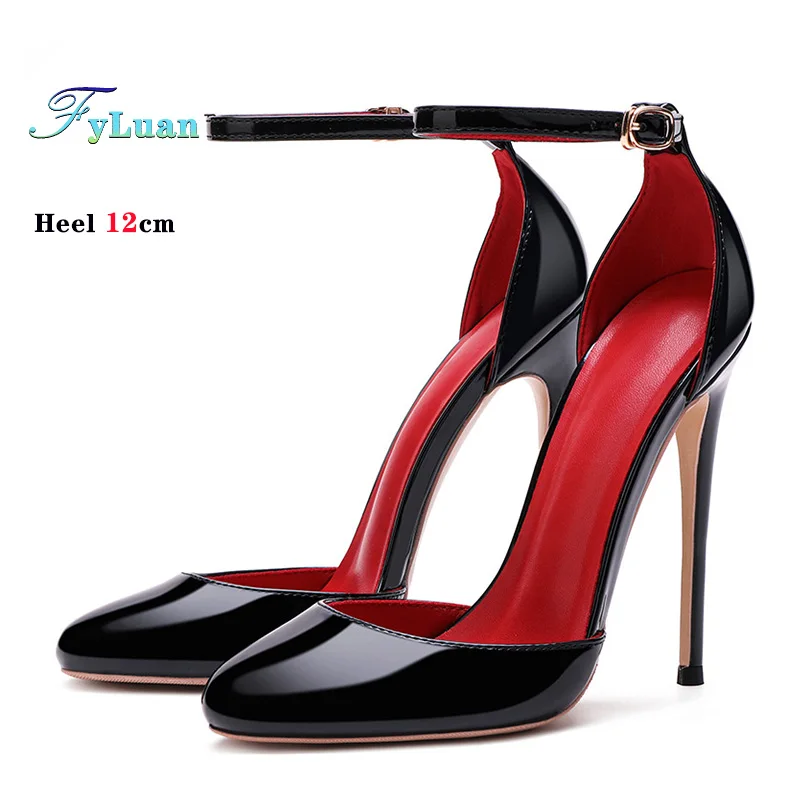 Europa und Amerika Neue Seite Eempty Große Größe Frauen Sandalen 10 CM 12 CM Super High Heels 2025 Sommer Ankle Strap schwarz Frau Schuhe
