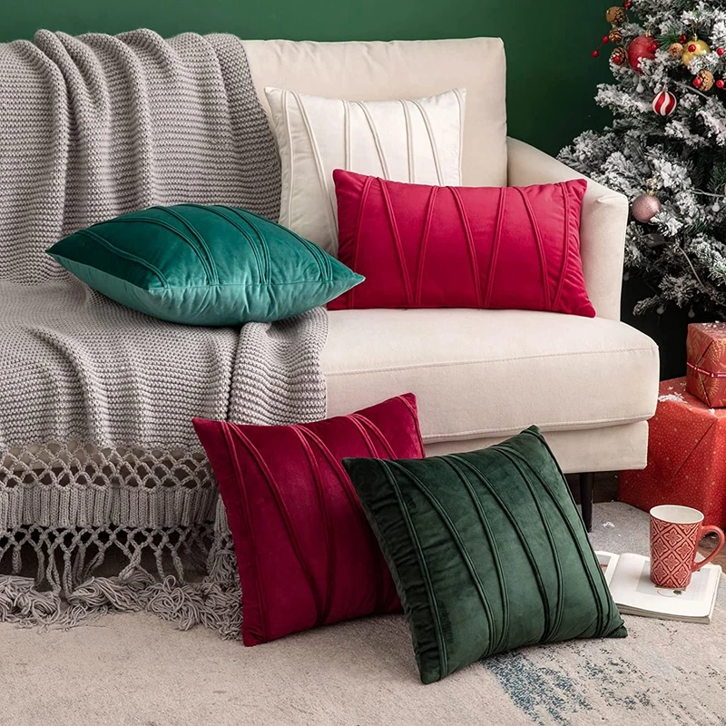 30 x 50 cm, 45 x 45 cm, 50 x 50 cm, Samt-Kissenbezug, Überwurf-Kissenbezug, modernes Bauernhaus, Herbst-Dekor, Kissenbezug*, Weihnachten, Grün, Rot