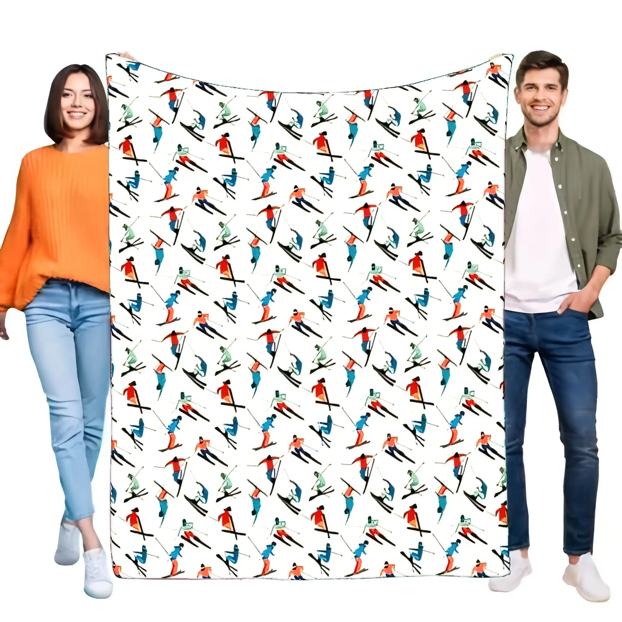 Skifahren, Skifahrer-Decke, weicher Flanell-Fleece-Überwurf, lebendiges Wintersport-Schnee-Berg-Muster, gemütliches warmes Bett, Sofa, Couch, Heimdekoration Image