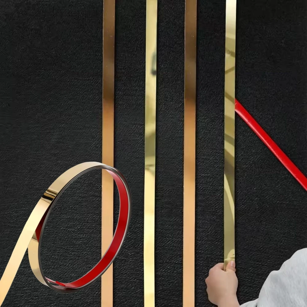 1 Stück 2,44 m/96,06 Zoll Edelstahl-Dekorstreifen-Spiegelaufkleber, Raumdekoration für Wandhintergrund, Decke, Taillenlinie, Aufkleber Image