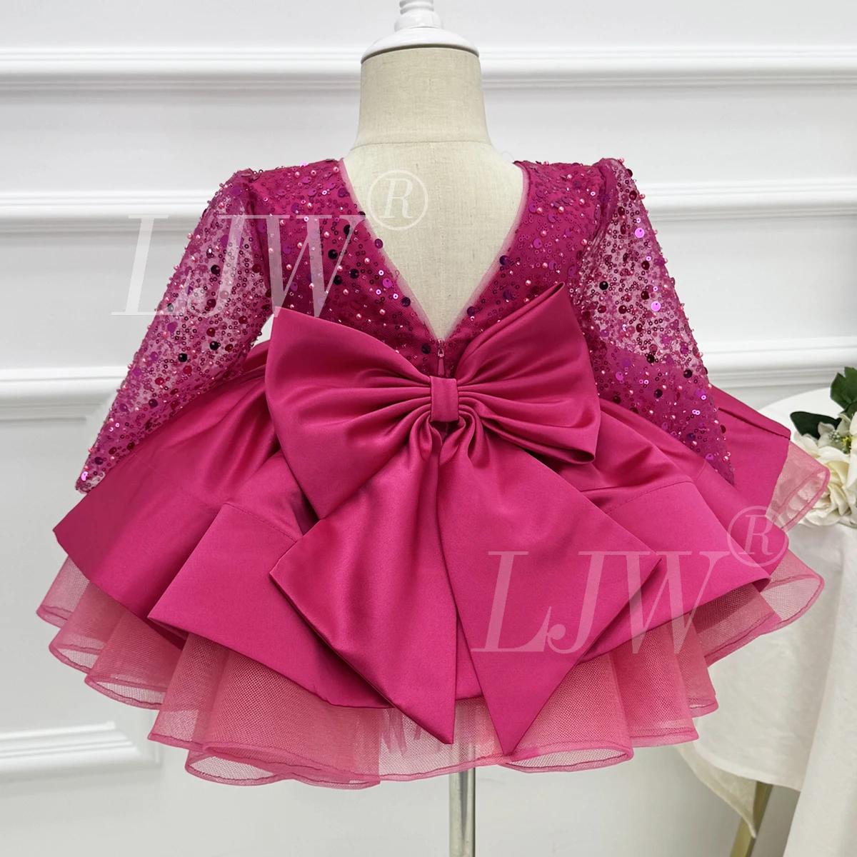 1–12 Jahre Mädchen rückenfrei große Schleife Prinzessin Kleid Baby Geburtstag Kleid Hochzeit Blumenmädchen Kleid Teenager Kleidung Bühne Host Laufsteg Image