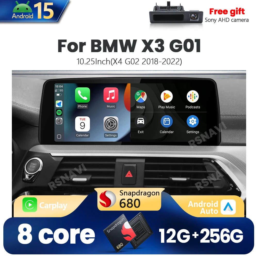 Qualcomm Snapdragon 680 Android 15 Für BMW X3 G01 X4 G02 2018-2022 Drahtlose CarPlay Auto Auto Radio multiledia Video Player GPS Image