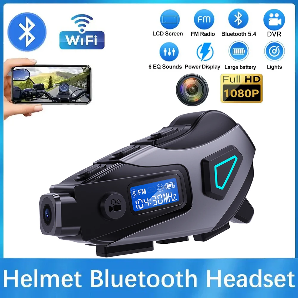 Motorradhelm Drahtloses Bluetooth-Headset Wasserdichtes LCD-Display FM-Radio Musik Teilen WiFi-Videorecorder Drahtlose Kamera Image