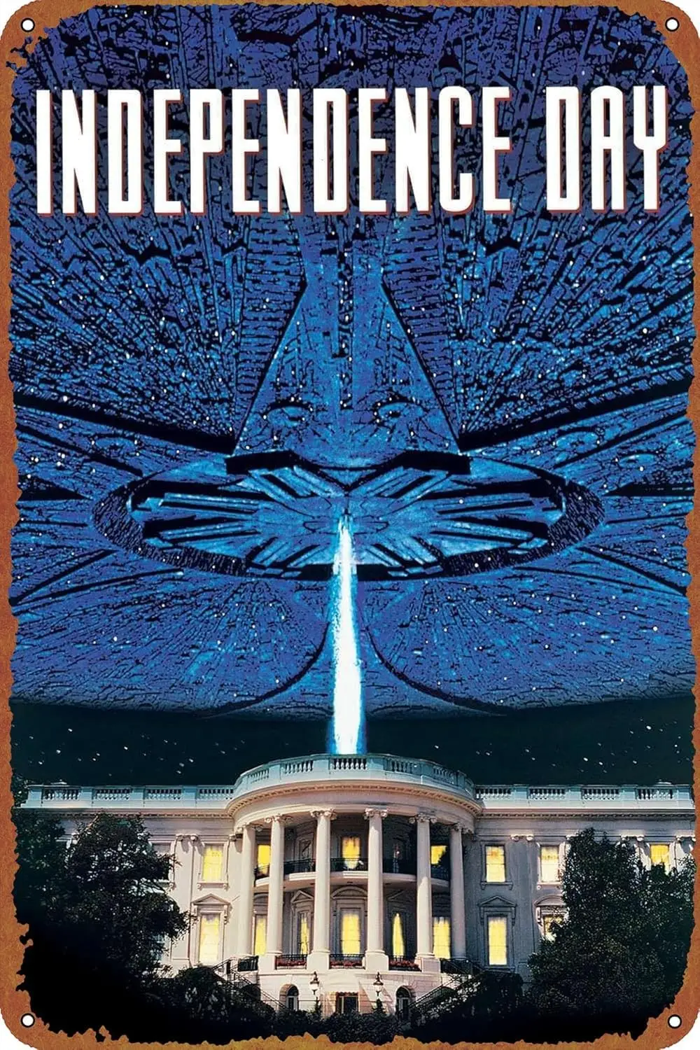1 Stück, Filmplakat zum Unabhängigkeitstag, Vintage-Blechschild für Zuhause, Garten, Bar, Restaurant, Café, Büro, Geschäft – lustige Retro-Wanddeko Image