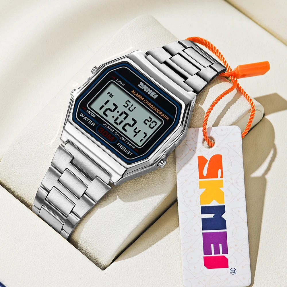 Skmei Luxus Sport Digitale Armbanduhr Männer Edelstahl Chrono Top Marke Uhren Hintergrundbeleuchtung Display 3Bar Wasserdicht Reloj Hom Image