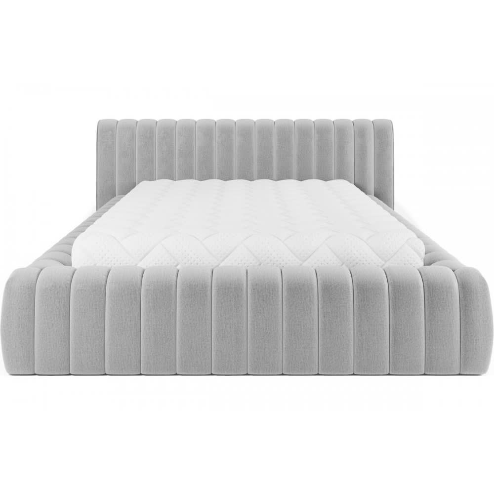 Lit double VELOURS luxe capitonné, coffre, gris clair, 160x200