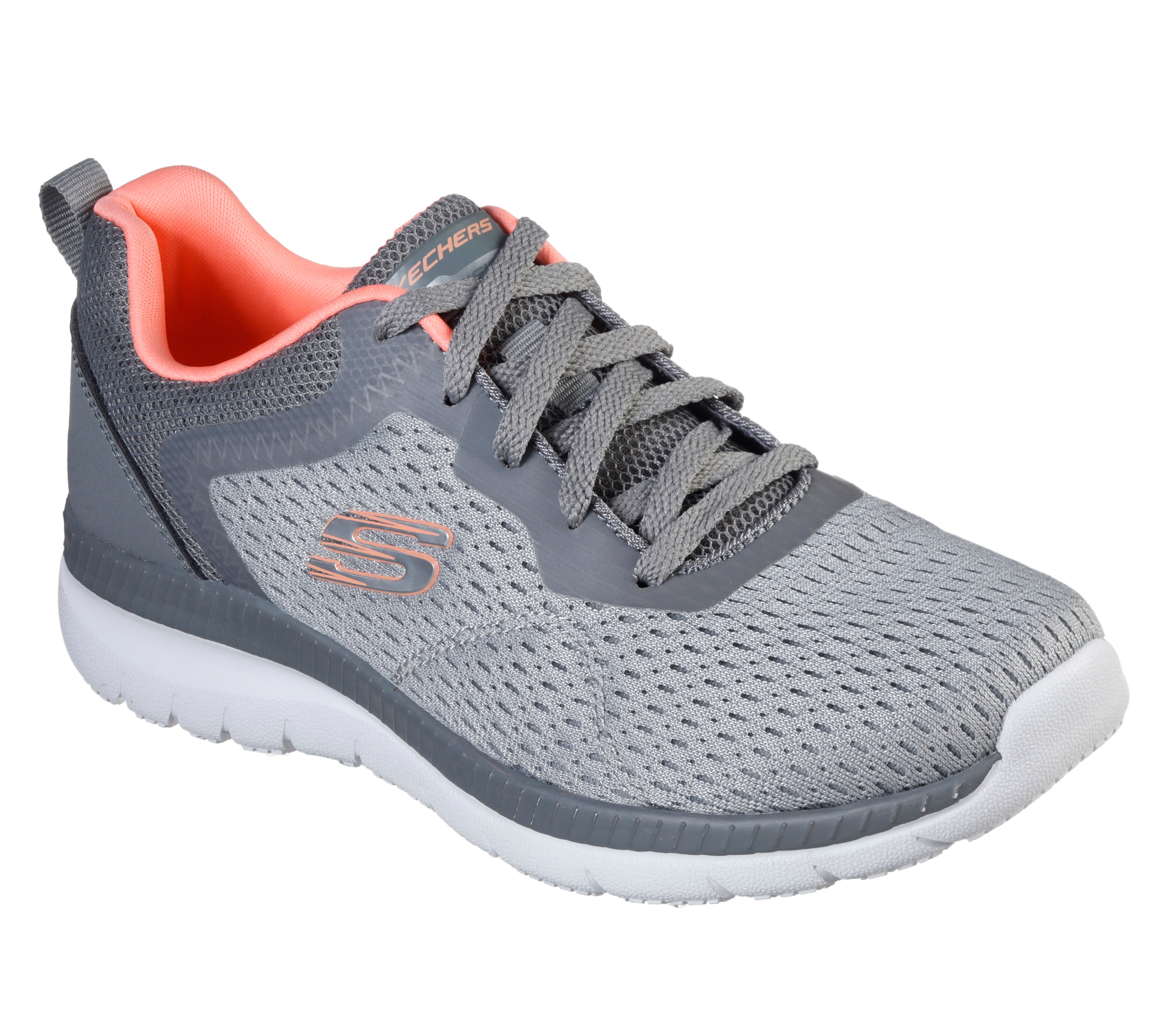 Berufsschuh SKECHERS "BOUNTIFUL - QUICK PATH", Damen, Gr. 37, grau, koralle, Lederimitat, Textil, Schuhe, Freizeitschuh, Halbschuh, Schnürschuh mit gepolsterter Innensohle