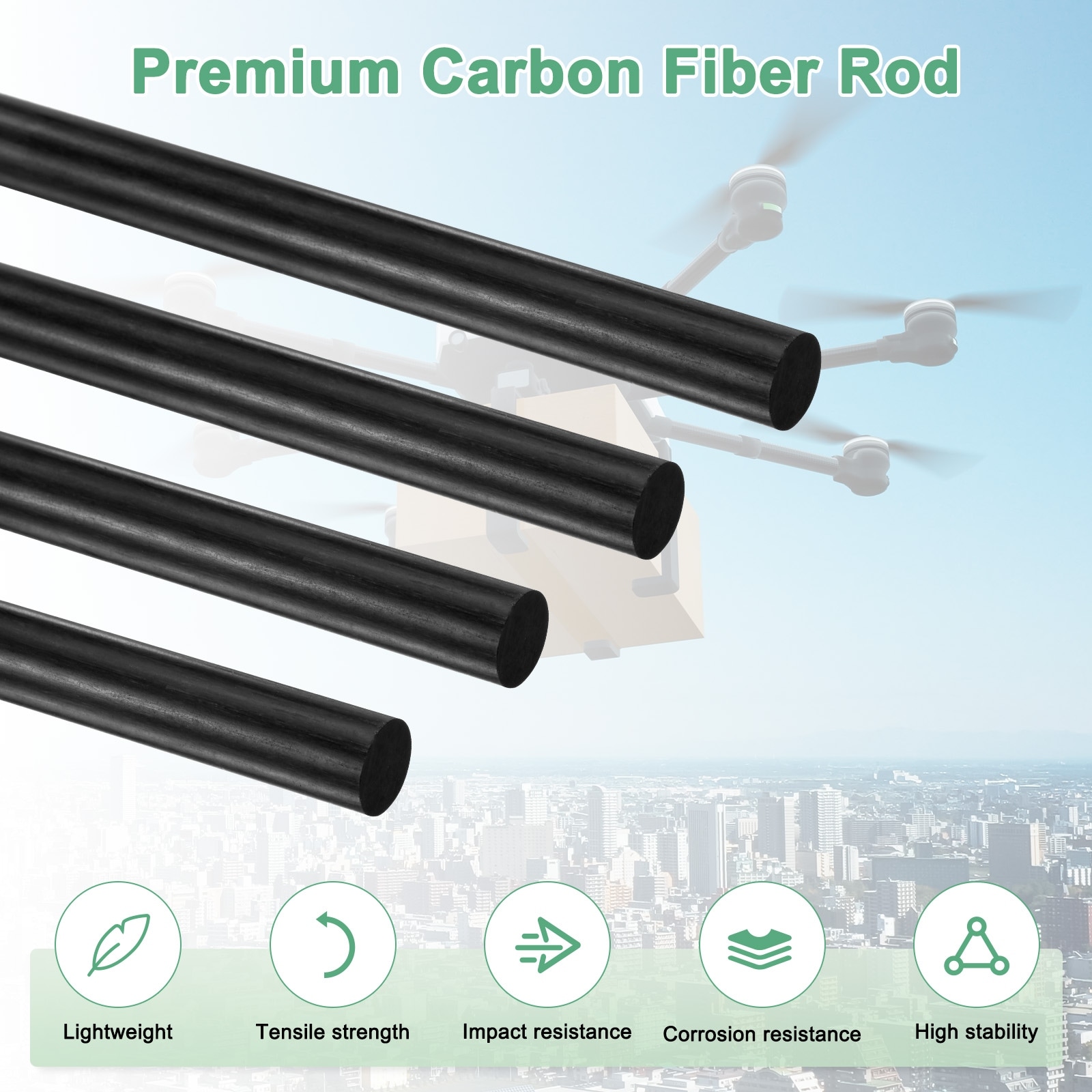 Carbon Fiber Rods, Carbon Fiber Solid Matte Pole for RC Airplane/DIY Craft/Scale Model Kite Wing Tube
