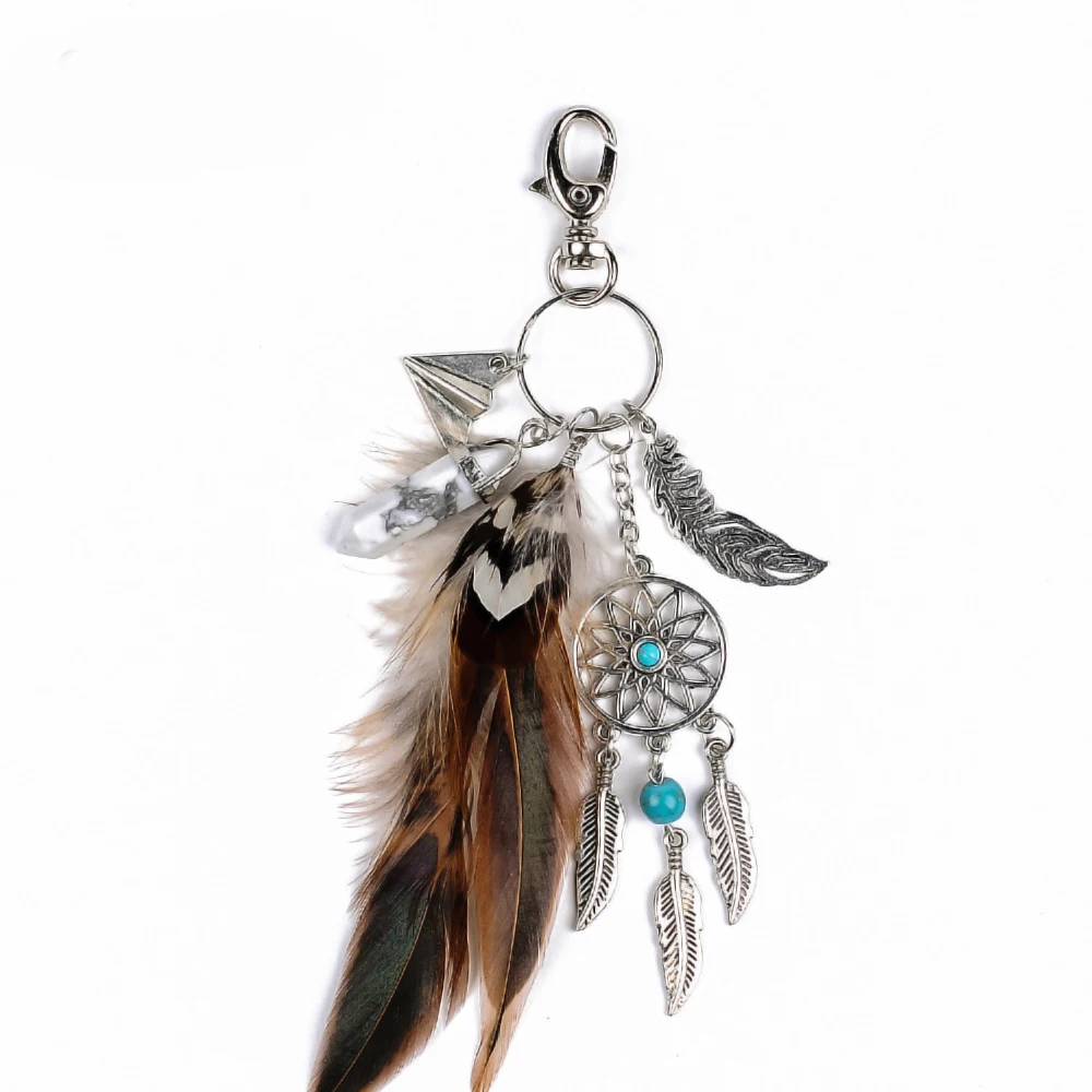 Europäischen und Amerikanischen Böhmischen Keychain Dream Catcher Feather Opal Legierung Auto Keychain Anhänger Image