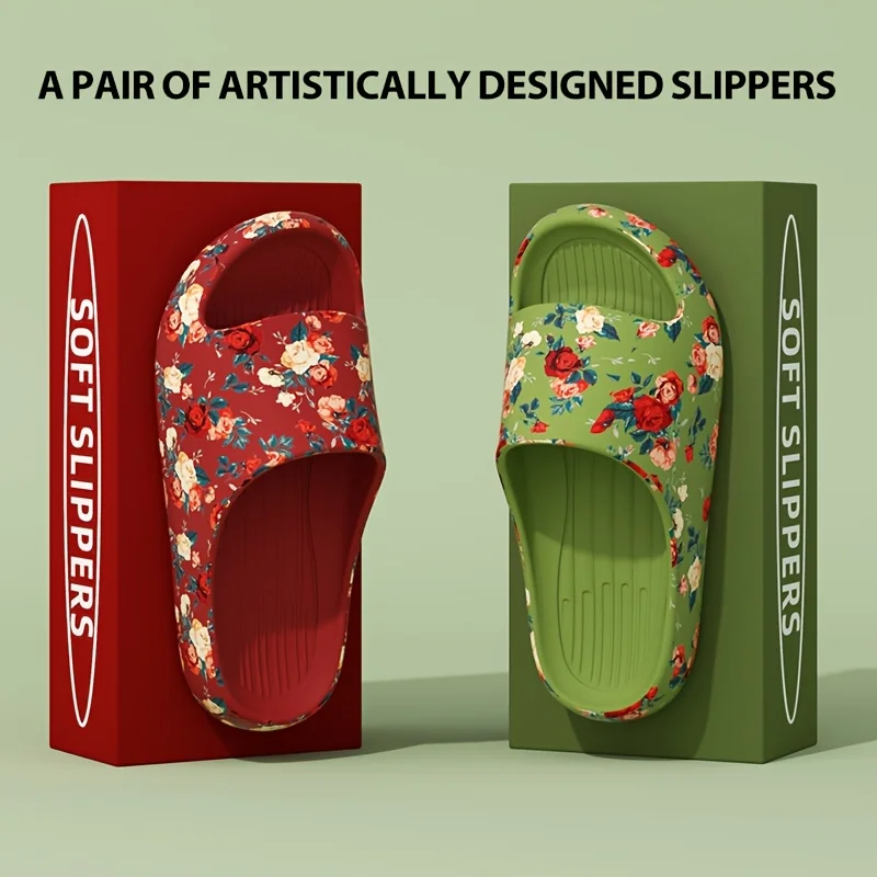 Frauen Männer Floral Rutsche Sandalen Plus Größe Weiche Hausschuhe Dicke Sohle Rutschfeste Strand Schuhe Casual Sommer Indoor Outdoor Schuhe