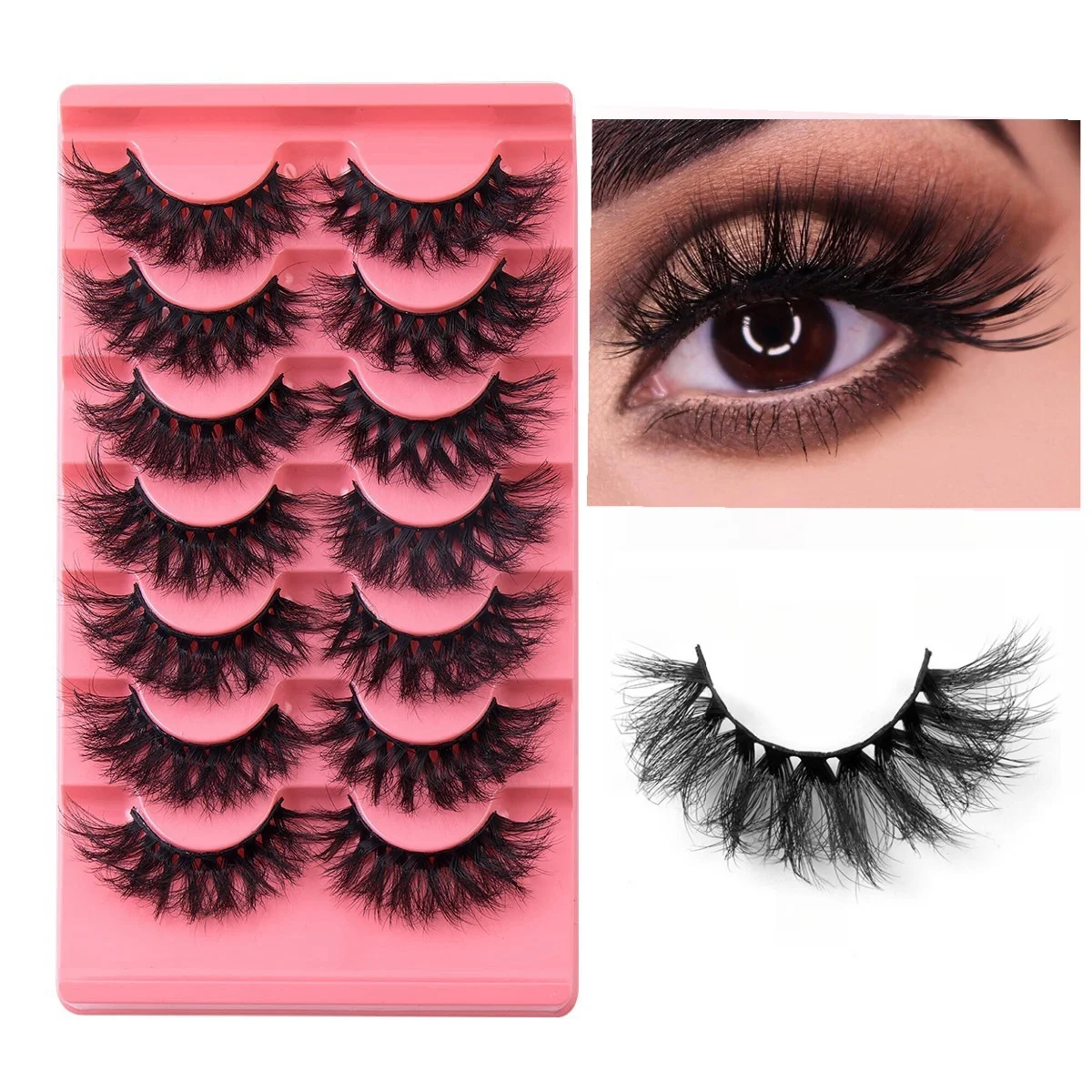 7 Paar wiederverwendbare falsche Wimpern, flauschige Wimpern mit natürlichem und elastischem Aussehen, lockige und dicke falsche Wimpern Image