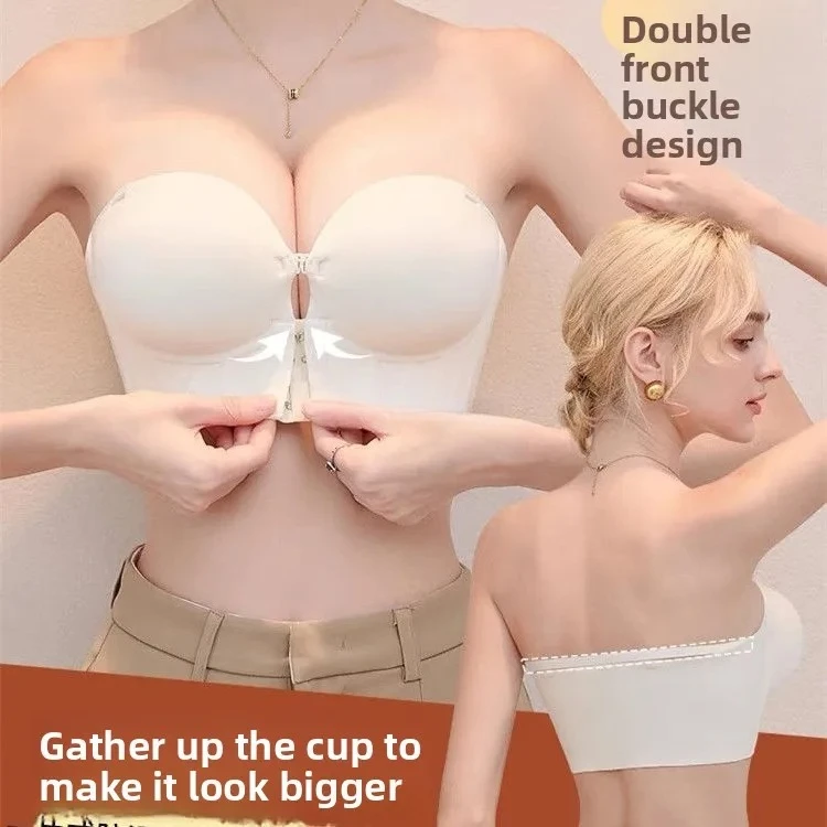 10 cm extrem trägerloser Push-Up-BH mit Vorderverschluss, Anti-Rutsch-Lift für kleine Brüste, keine seitliche Ausbuchtung, permanente künstliche Brüste, AA A B-Cups Image
