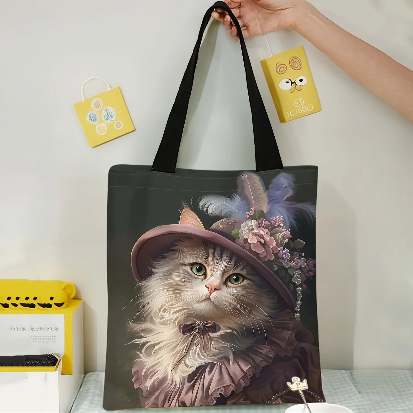 Wunderschöner Kätzchen-Katzenmuster-Druck, lässige Tragetasche, modischer Rucksack, multifunktionale Handtasche, Strandtasche, bedruckte Einkaufstasche Image