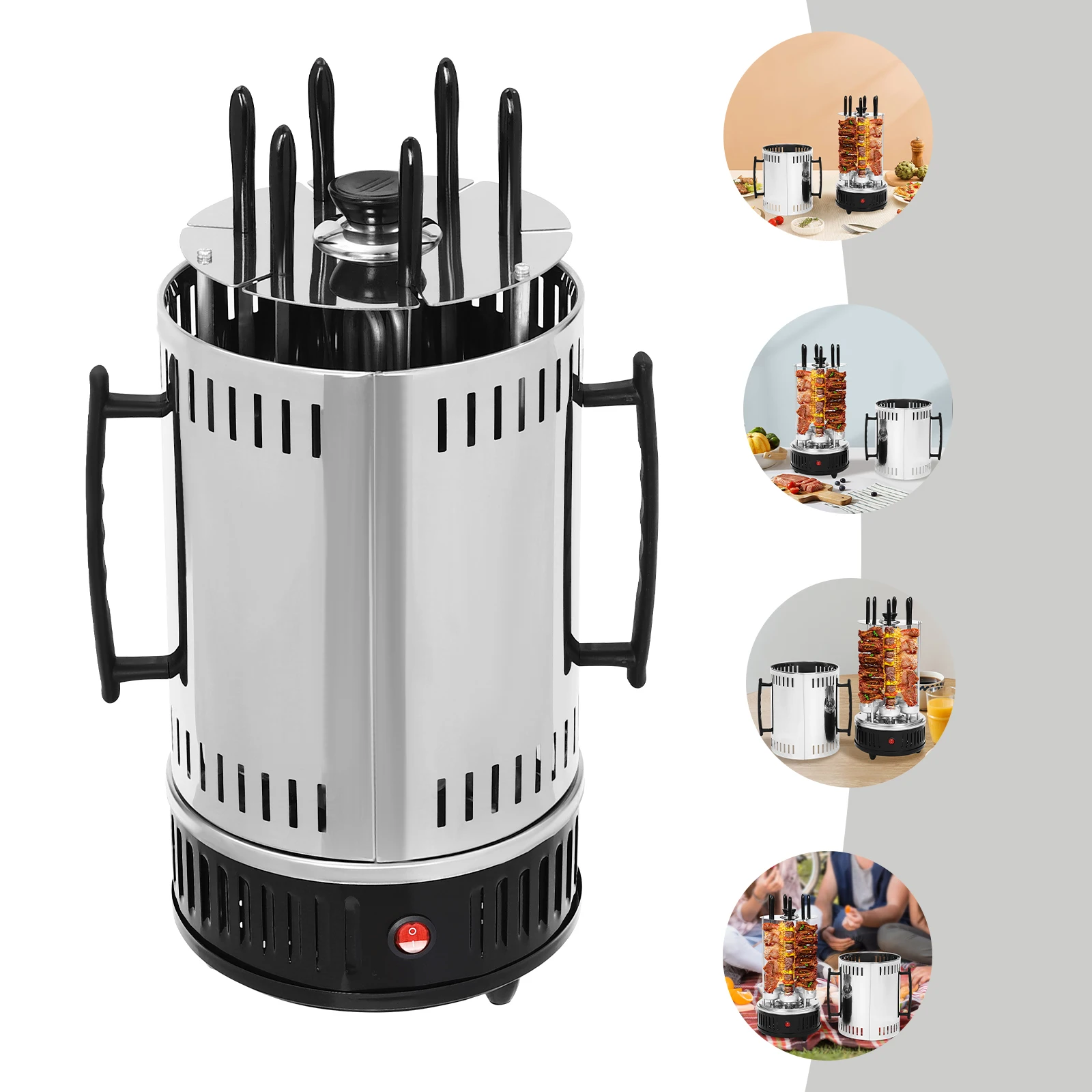 6 Spieße Kebab-Grill, motorisierter Grill, Spieß-Set, Kebab, vertikaler Drehspieß, Gyros-Grill, elektrischer Drehgrill, 1000 W, BBQ, Huhn Image