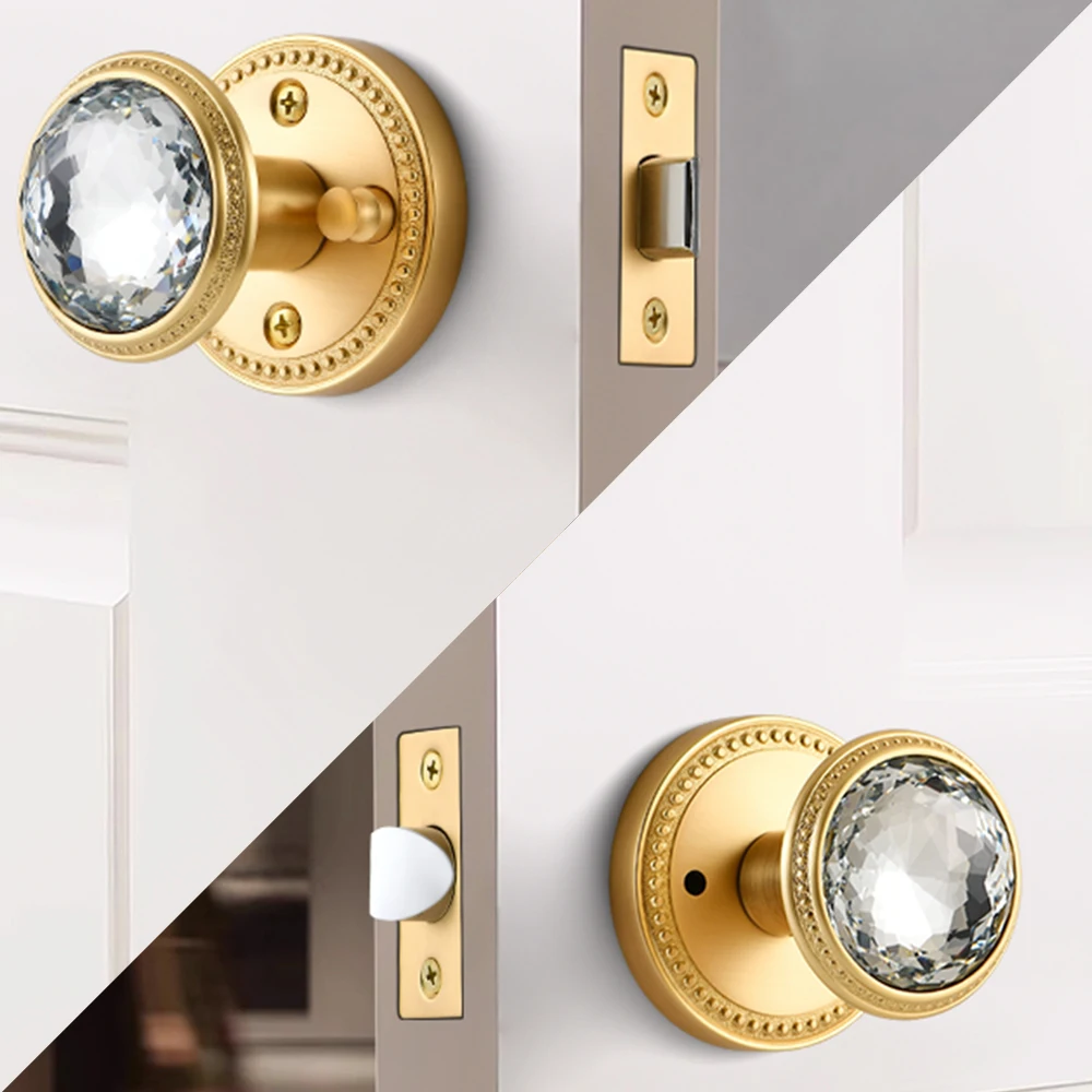 Türschloss für den Innenbereich, Zinklegierung, schwarzgold, Türgriff, Kristall-Türgriff, europäisches, unverschließbares Türschloss