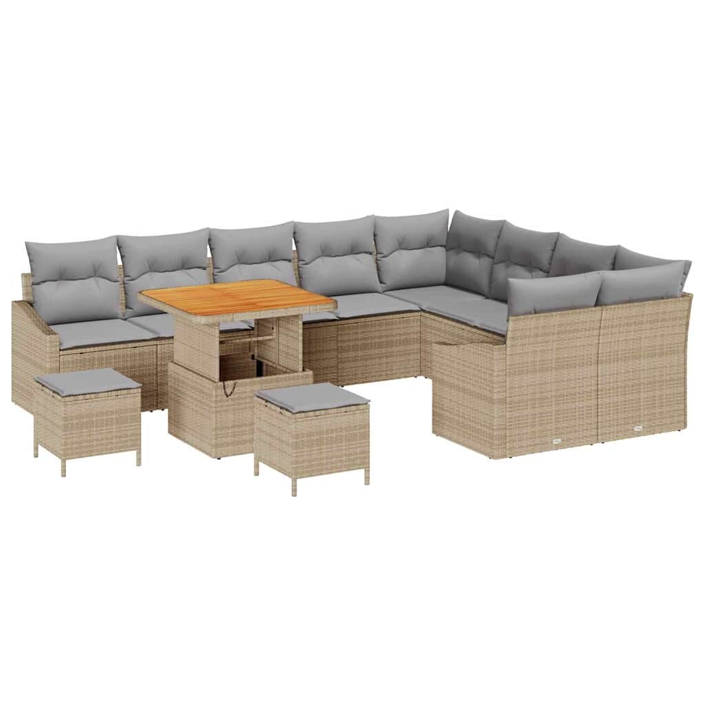 vidaXL Garten-Sofa-Set mit Kissen 12 pcs Beige Poly Rattan Image