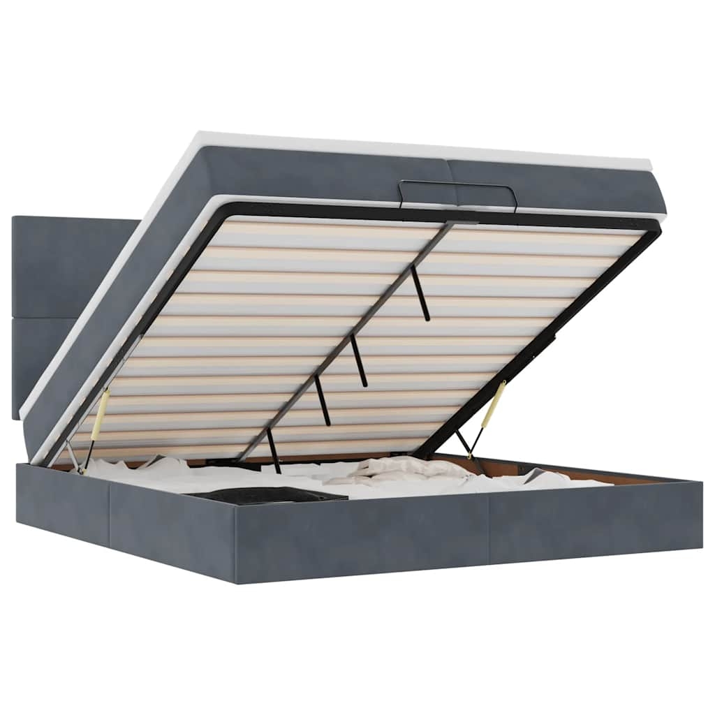 vidaXL Ottoman-Bett mit Matratzen & LEDs Dunkelgrau 200x200 cm Samt Image