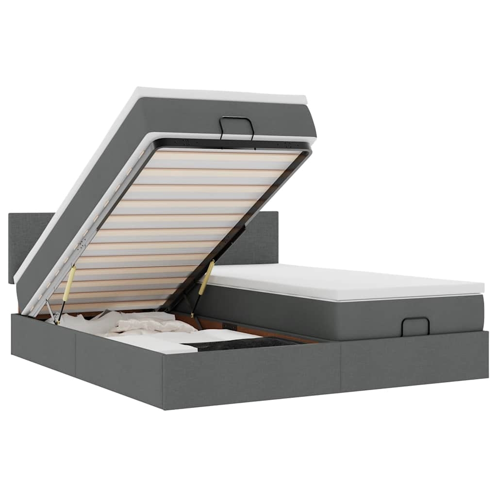 vidaXL Ottoman-Bett mit Matratzen & LEDs Dunkelgrau 200x200 cm Stoff Image