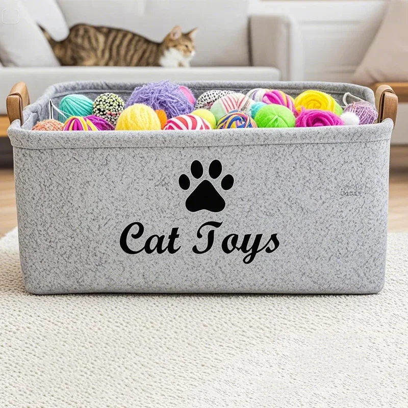 1 pz Cestino portaoggetti per forniture per gatti Materiale in feltro Cestino portaoggetti per giocattoli per gatti con manico Scatola portaoggetti per forniture per animali domestici di grande