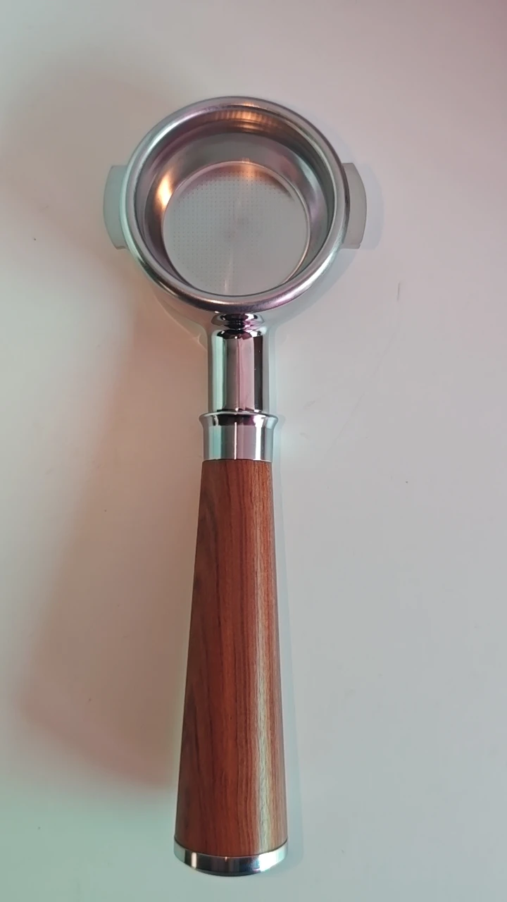 CAFOVO E120-58 58 mm bodenloser Siebträger, Nussbaumgriff aus Edelstahl 304, 300 g, gilt nur für CAFOVO E120 Kaffeemaschinen Image