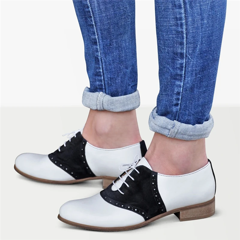 Frauen Wohnungen Oxfords Echtes Leder Sneakers Brogues Vintage Frühling Handgemachte Herbst Schnürsenkel Schuhe Frau Frühling Sommer