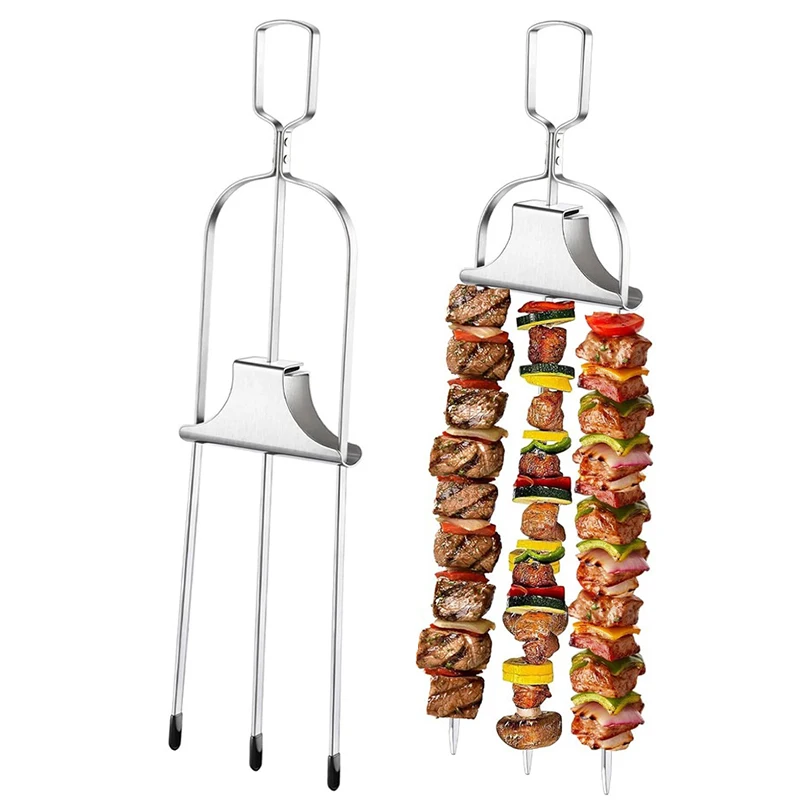 Kabob-Spieße zum Grillen, 1 Stück, Metall-Kabob-Spieß zum Grillen, 35,6 cm große Grillspieße aus Edelstahl mit Schubstangenschiebern Image