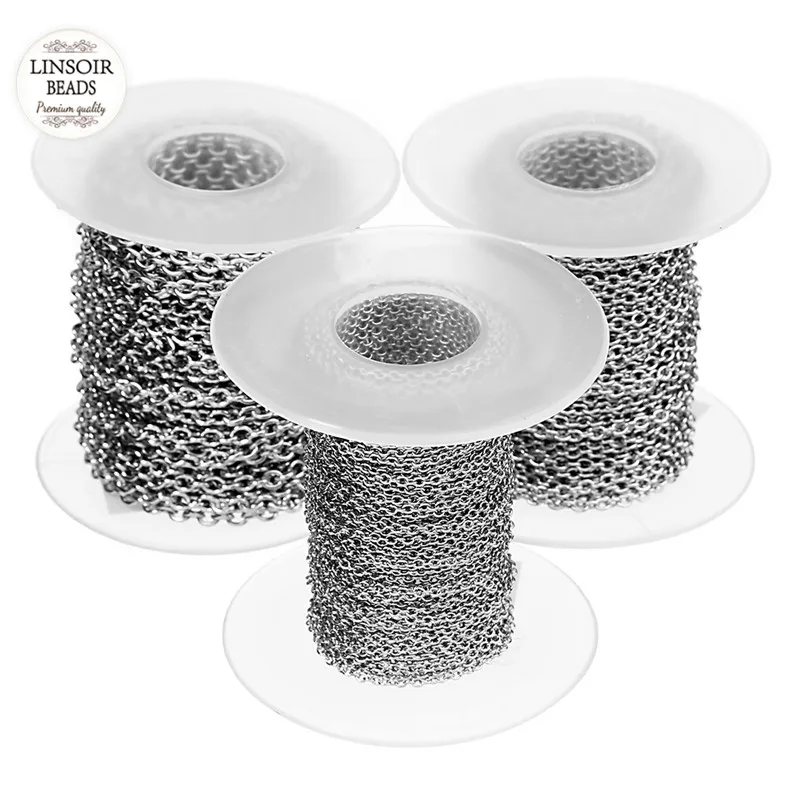 10 yards/rotolo 1mm 1.5mm 2mm 2.5mm 3mm Larghezza Catene in acciaio inossidabile Catena a maglie in rodio per collane Bracciali Creazione di gioielli fai da te