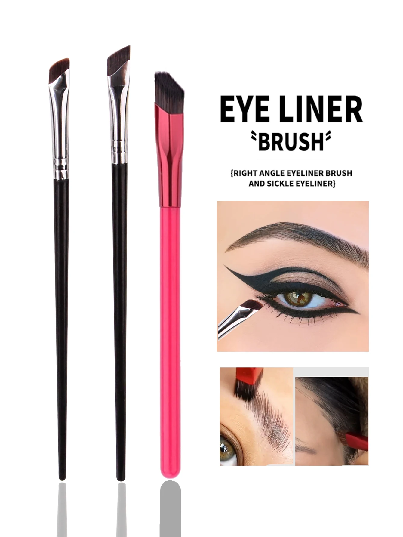 3 Stück Rand Eyeliner Pinsel Schräg kopf Augenbrauen Pinsel Umriss Eyeliner Pinsel ultra dünne Lidschatten Pinsel Make-up Werkzeuge Image
