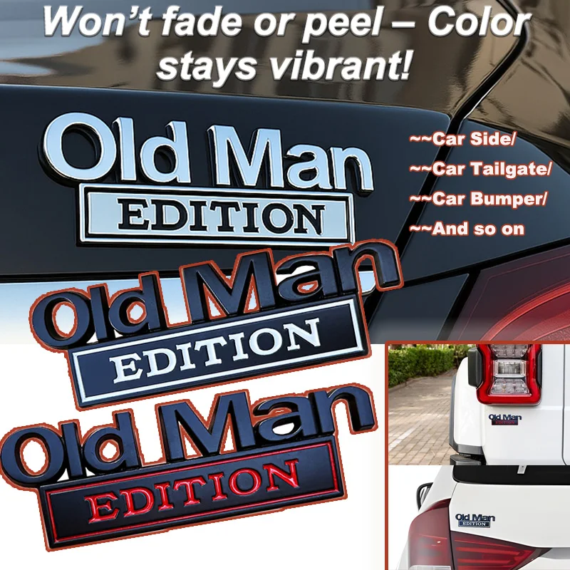 3/2/1PCS Lustige Alte Mann Edition Auto Emblem 3D Metall Abzeichen Aufkleber Für Seite/Heckklappe/Stoßstange Wetterfest Für Lkw SUV Motorrad Image