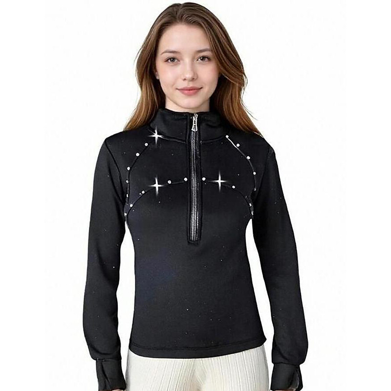 Figure Skating Fleece Jacket Women's Girls' Ice Skating Jacket Top Black Stretchy Training Competition Skating Wear Thermal Warm Crystal / Rhinestone Long Sleeve Ice Skating Figure Skating