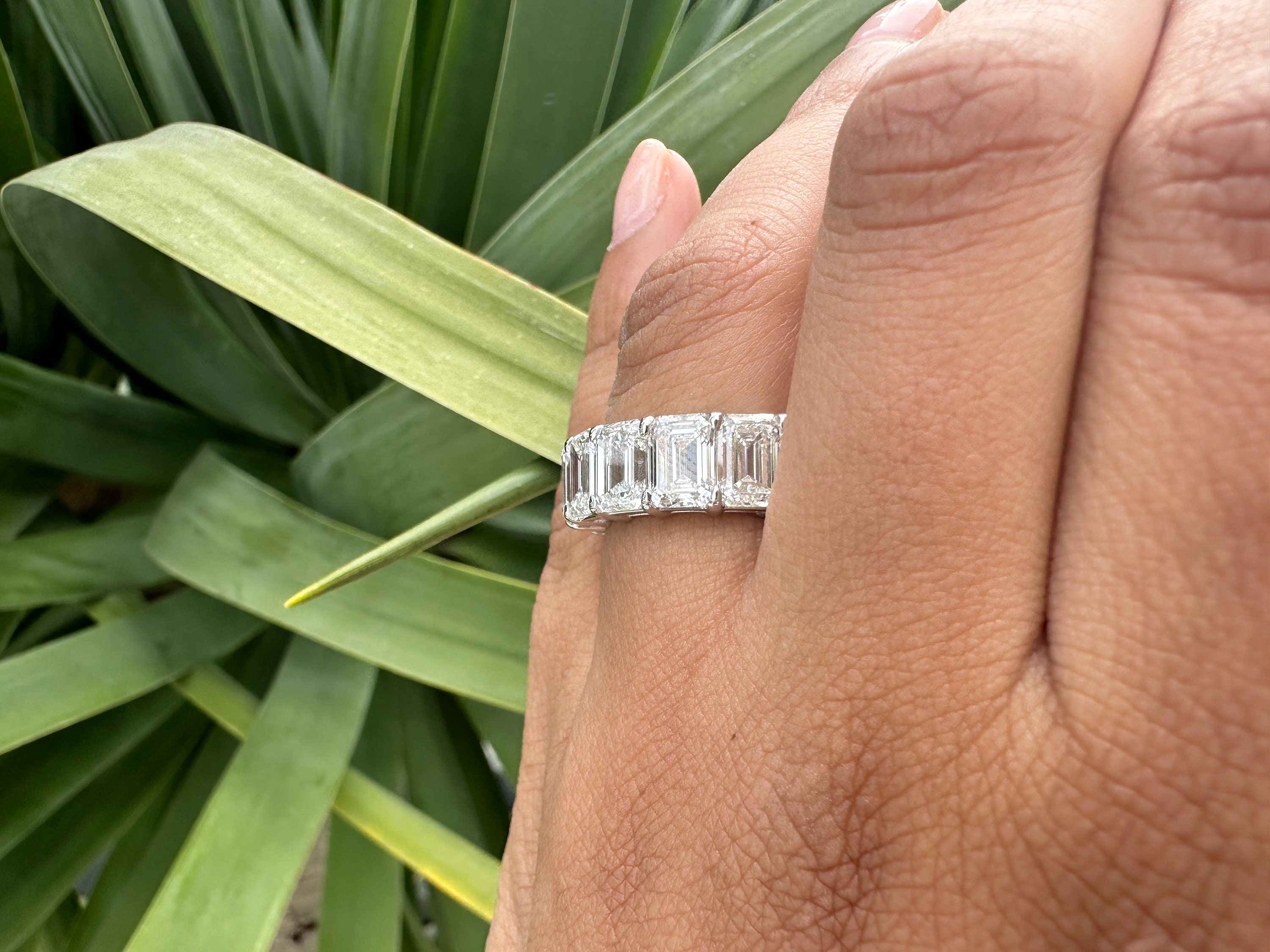 Anello eternity con diamanti taglio smeraldo da 12 carati, fede nuziale con diamanti, fede nuziale taglio smeraldo, anello eternity di lusso