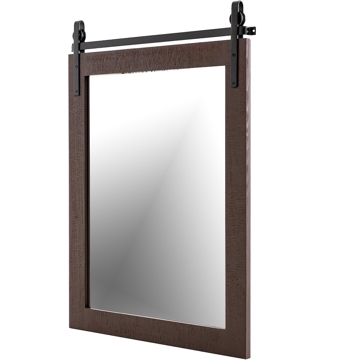 COSTWAY Rechteckiger Spiegel mit Holzrahmen, 76,5 x 56 cm, Rustikaler Wandspiegel, Unzerbrechlicher Hängespiegel Image