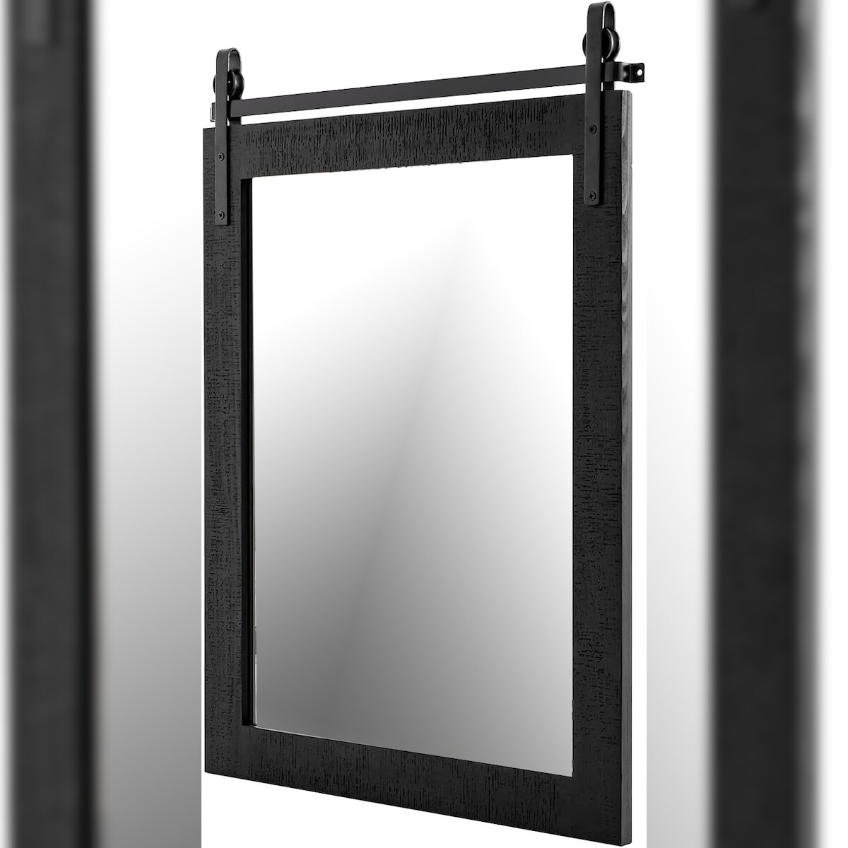 COSTWAY Rechteckiger Spiegel mit Holzrahmen, 76,5 x 56 cm, Rustikaler Wandspiegel, Unzerbrechlicher Hängespiegel Image