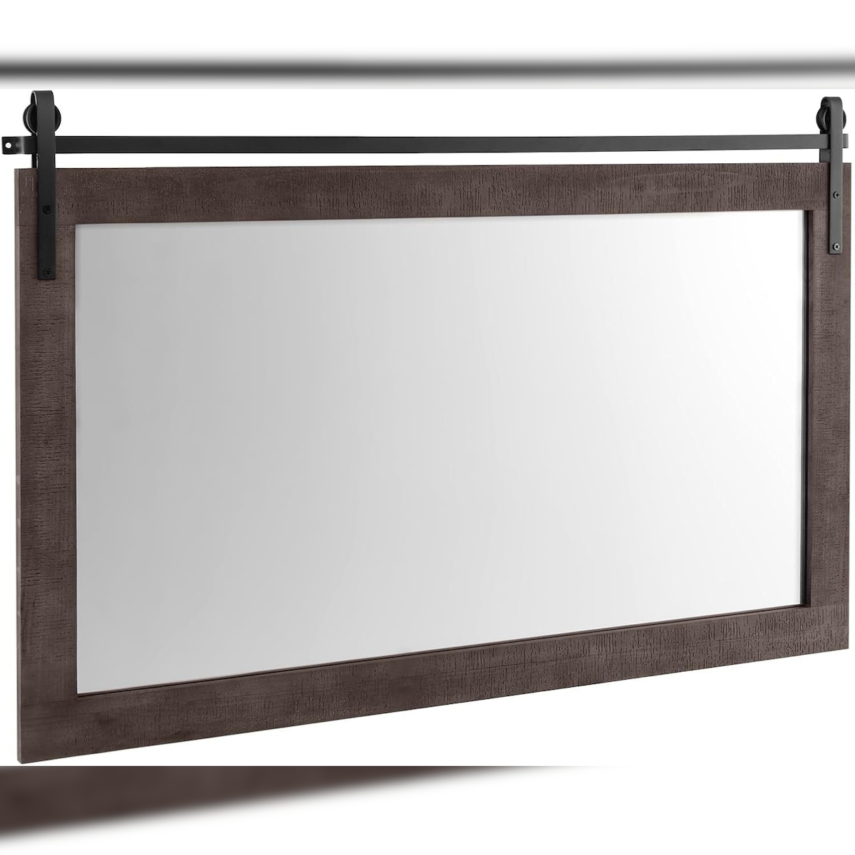 COSTWAY Rechteckiger Spiegel mit Holzrahmen, 100 x 66 cm, Rustikaler Wandspiegel, Unzerbrechlicher Hängespiegel Image