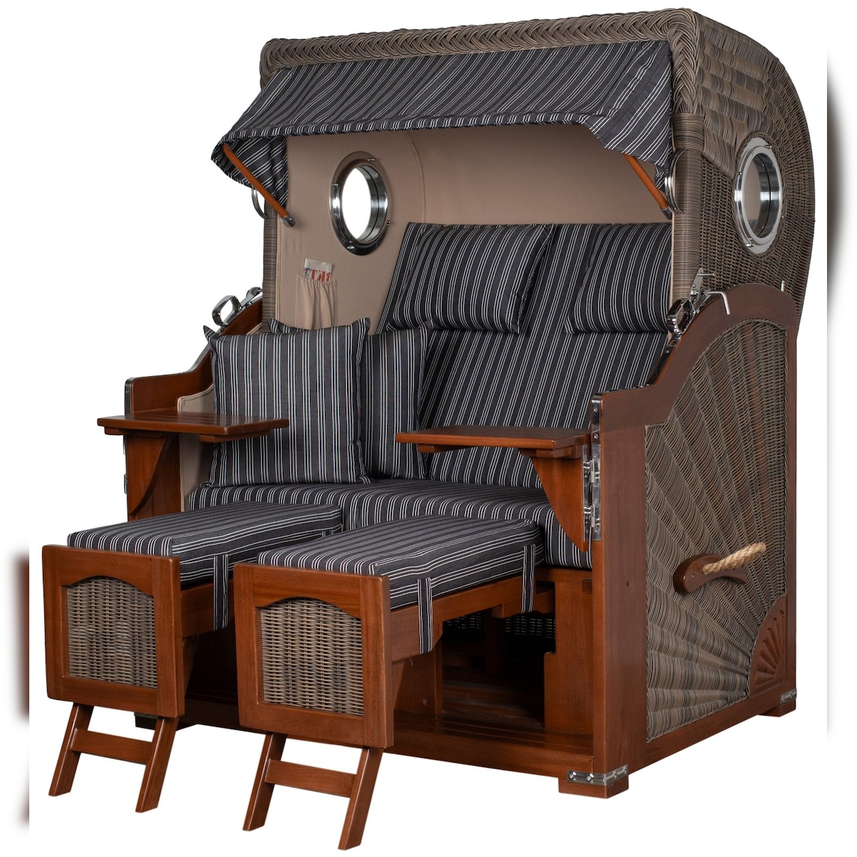 Mr. Deko Strandkorb Komplettset - bene living - Ammersee Mahagoni Bullauge - PE grau - Modell 500 - inkl. Liftersystem Image