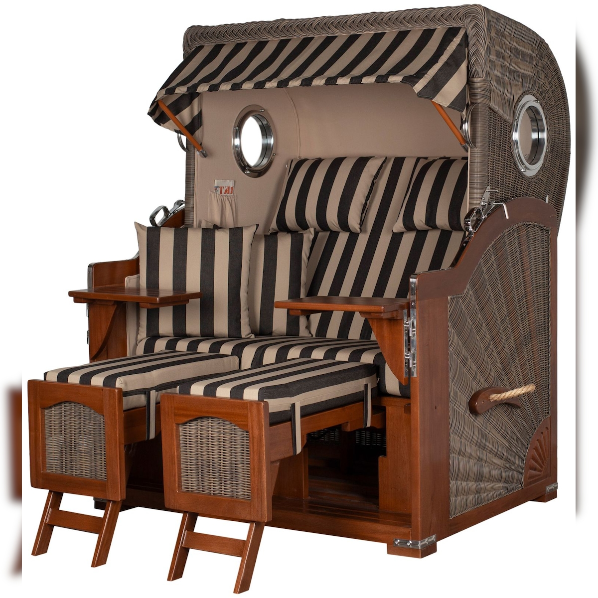 Mr. Deko Strandkorb Komplettset - bene living - Ammersee Mahagoni Bullauge - PE grau - Modell 581 - inkl. Liftersystem Image