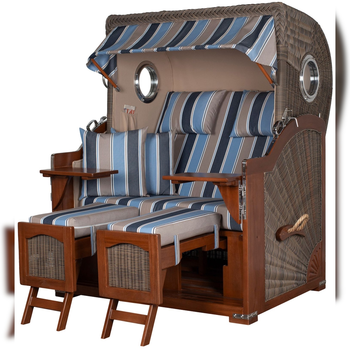 Mr. Deko Strandkorb Komplettset - bene living - Ammersee Mahagoni Bullauge - PE grau - Modell 580 - inkl. Liftersystem Image