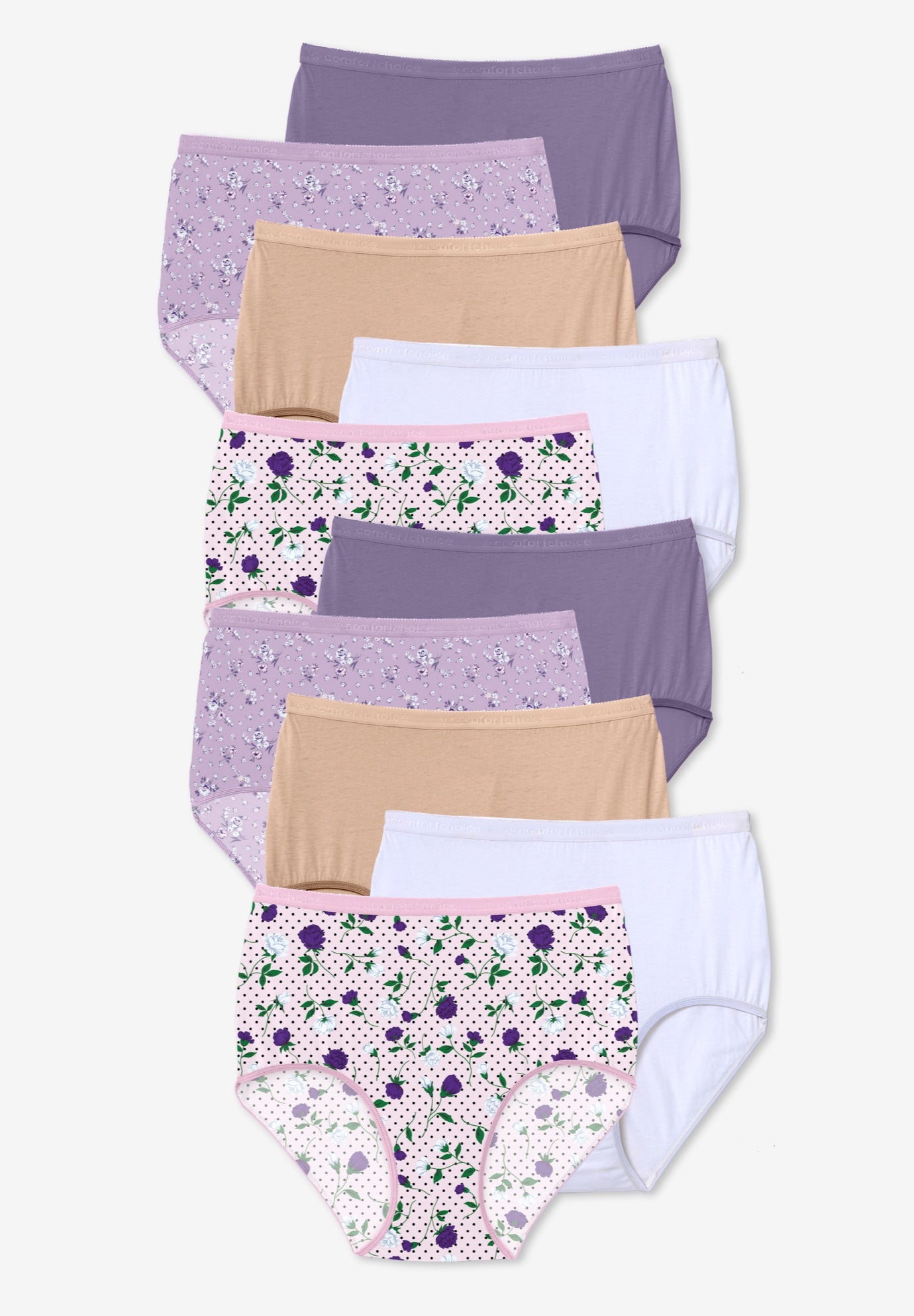 Plus Size Women's Full Coverage Cotton Brief 10-Pack by Comfort Choice in Sunset Floral Pack (Size 8) Underwear