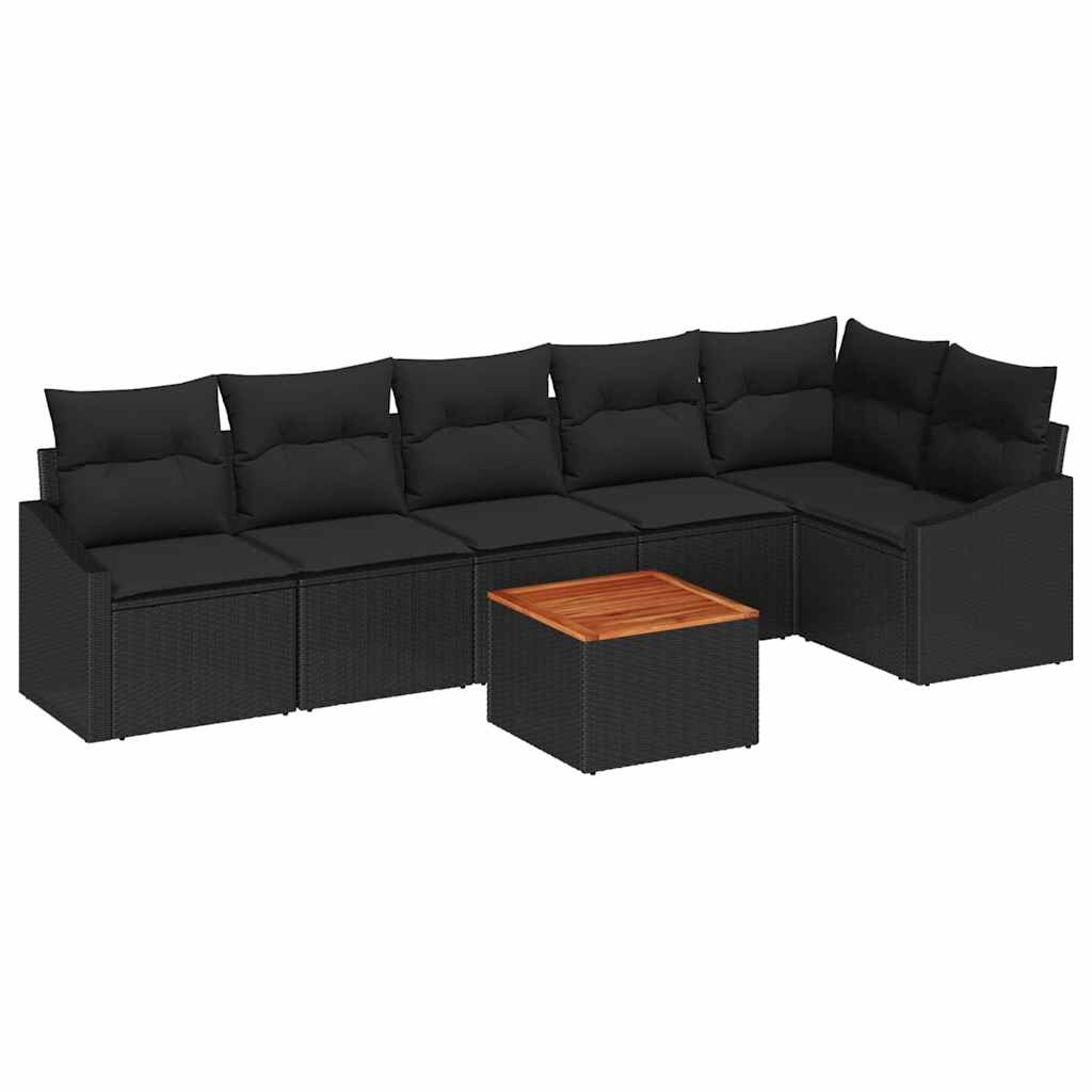 vidaXL Garten-Sofa-Set mit Kissen 7 pcs Schwarz Poly Rattan Image