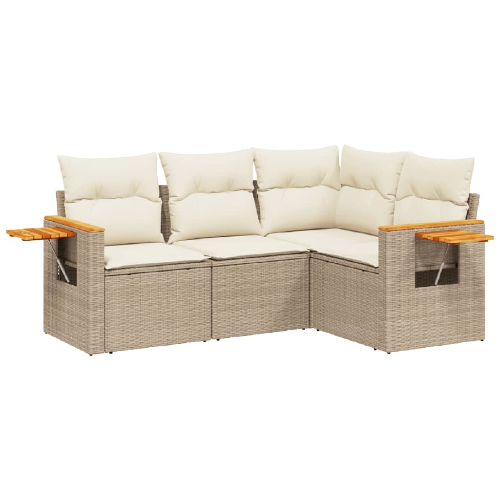vidaXL 4-tlg. Garten-Sofagarnitur mit Kissen Beige Poly Rattan Image