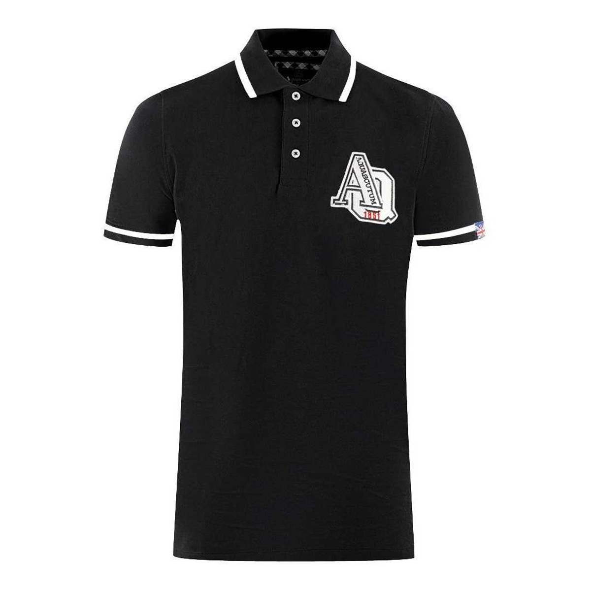 Aquascutum - "AQ 1851" Poloshirt für Herren/Damen Unisex, Mit kontrastfarbenen Streifen (Schwarz) Image