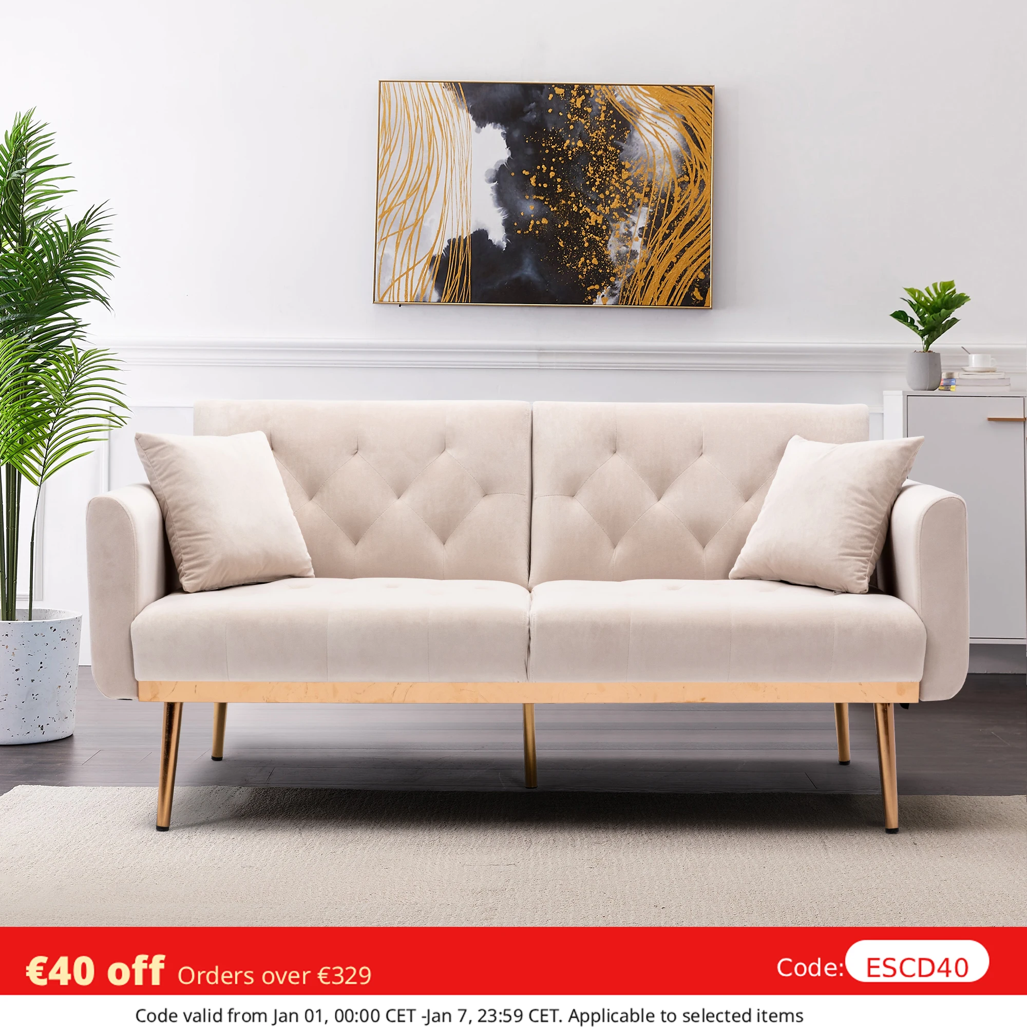 LVHOM Modernes 2-Sitzer-Sofa mit 2 Kissen, mittelgroßes Sofa mit verstellbarer Rückenlehne und Metallfüßen, geeignet für Wohnzimmer