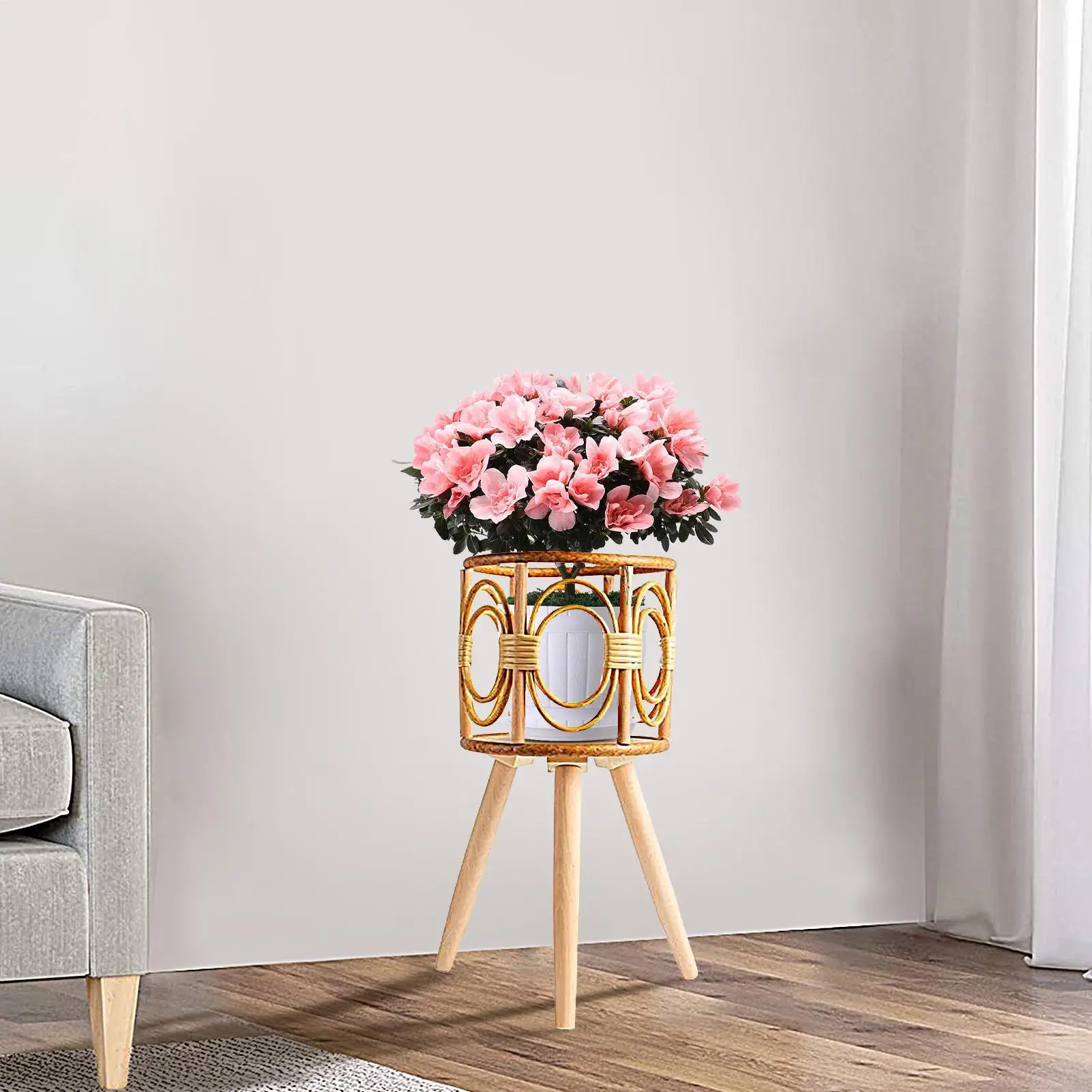 Holz-Pflanzenständer für den Innenbereich, handgefertigter Pflanzgefäß, Topfhalter mit Beinen, Boho-Präsentationsständer, Pflanzenregal für Sukkulenten, drinnen und draußen Image