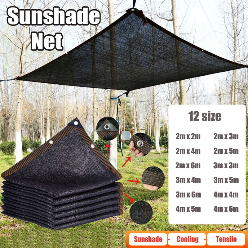 12PIN Schwarz Sonnenschutz Net Schattierung 70 ~ 80% Pflanze Gewächshaus Abdeckung Mesh Zaun Privatsphäre Bildschirm Garten Sonnenschuppen im Freien Anti-UV Image