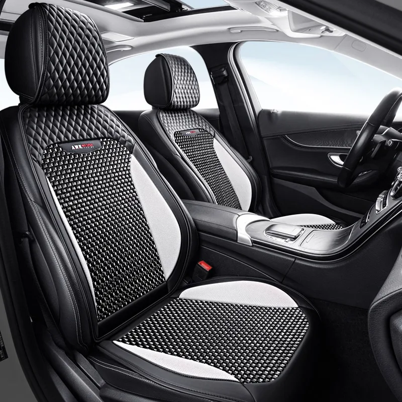 5-Sitzer-Luxus-Autositzbezüge für den Sommer, kühl, atmungsaktiv, nicht stickig, Nappaleder, Eisseidenstoff, hochelastischer Schaumstoff, für die ganze Saison Image