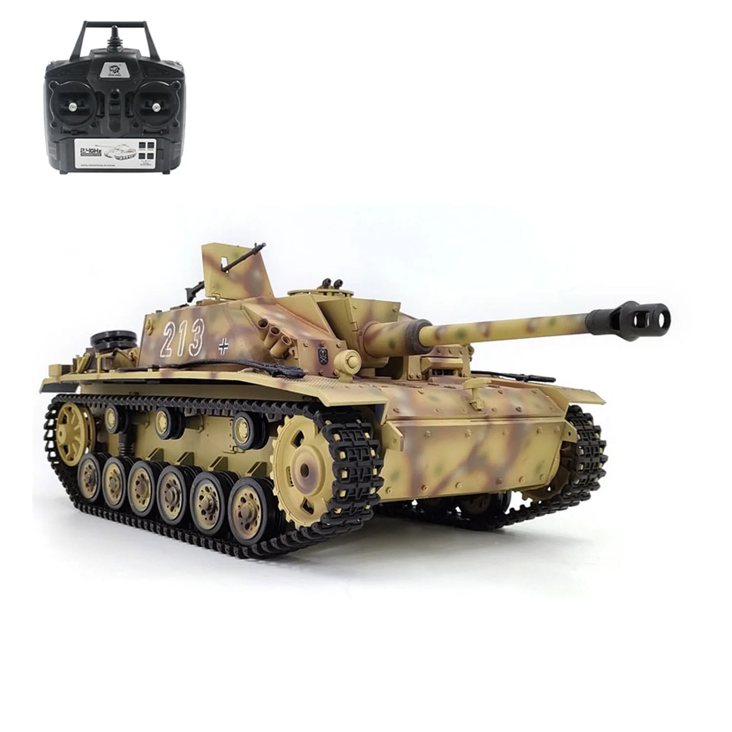 Carro Armato RC in Plastica Henglong 1/16 7.0 Stug III RTR Modello Militare 3868 BB IR con Cambio in Acciaio, Radio e Batteria da 1800mAh, Giocattolo con Suono