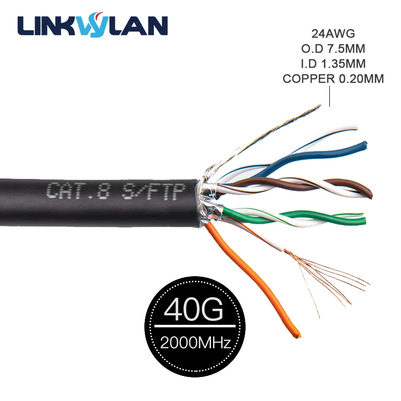 Linkwylan RJ45 Cat8-Kabel, 40 G, 2000 MHz, SFTP-geschirmtes Installationskabel, 22 AWG, sauerstofffreies Kupfer, LSZH CPR DCA-Mantel, 4P POE Image