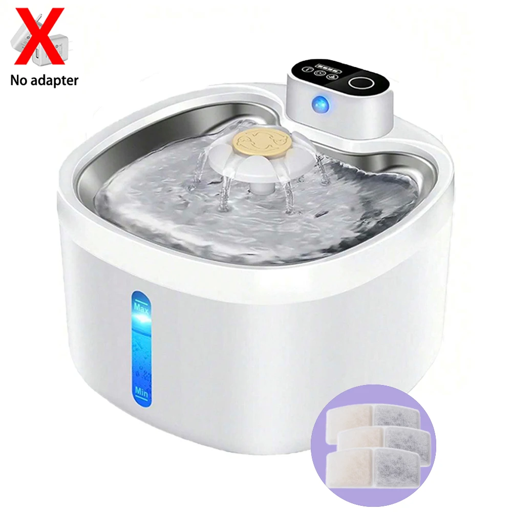 Automatischer Wasserspender für Haustiere, 2,6 l, nicht einsteckbarer Katzenwasserspender, kabelloser Wasserspender mit konstanter Temperatur aus Edelstahl