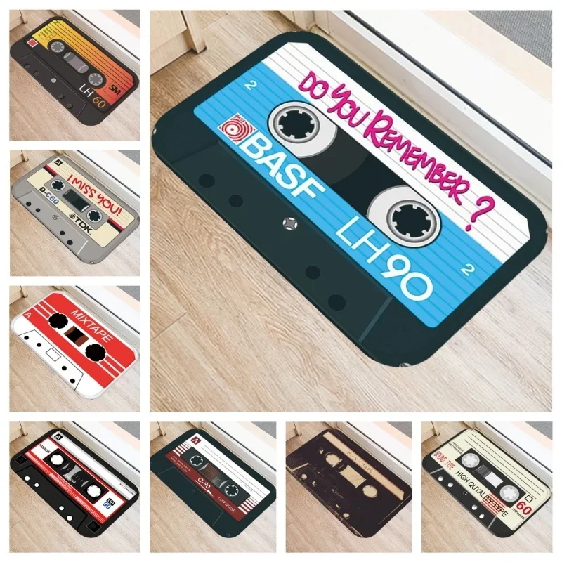 Retro Music Tape Pattern Doormat Home Decor Anti-slip Carpets Kitchen Bedroom Entrance Soft Floor Mat Washable Foot Mats