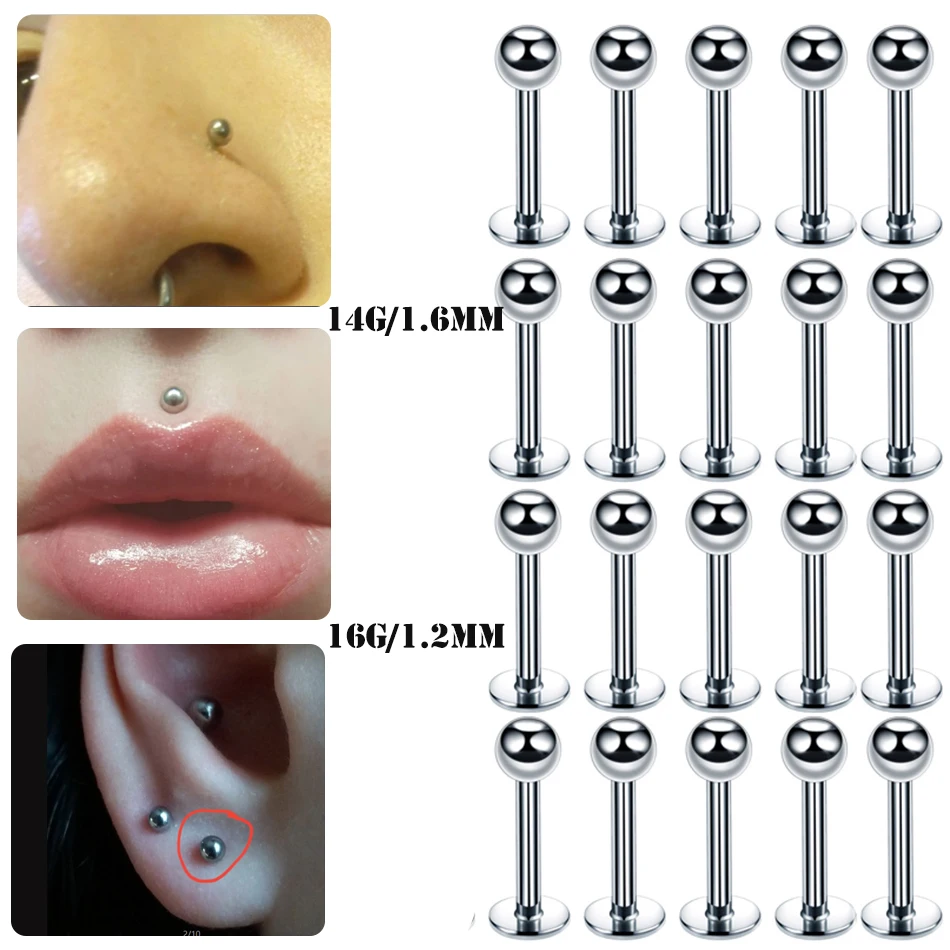 1 pz/10 pz acciaio chirurgico 16g 14g trago elica piercing labret anelli per labbro stud cartilagine piercing all'orecchio gioielli per il corpo per le donne uomini